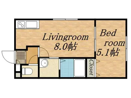 べレール中の島(1DK/1階)の間取り写真