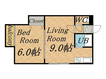 パルコート62(1DK/3階)の間取り写真