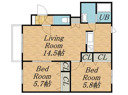 サンモールハイツ(2LDK/3階)の間取り写真