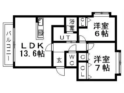 ミュー平岡(2LDK/1階)の間取り写真