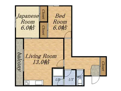 メゾンドボワール南郷(2DK/1階)の間取り写真