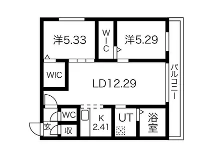 シエル新札幌Ⅱ(2LDK/3階)の間取り写真
