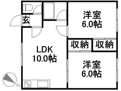 コーポひまわりB棟(2LDK/1階)の間取り写真