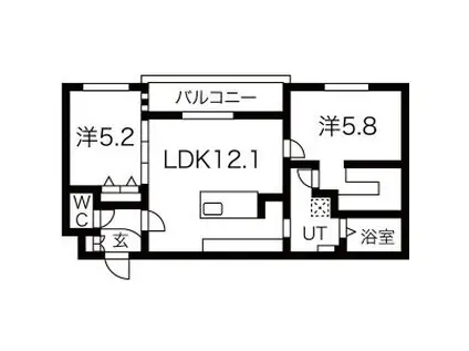 シティプレミア月寒東(2LDK/4階)の間取り写真