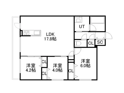 S-RESIDENCE南郷CLARITY(3LDK/3階)の間取り写真