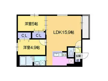 エルプラス中の島(2LDK/3階)の間取り写真