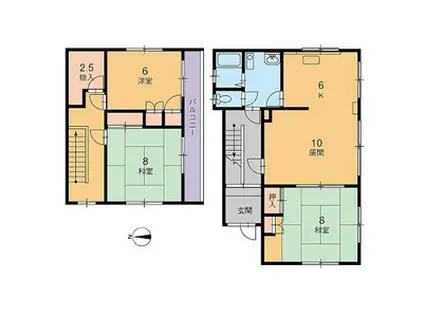 北海道札幌市豊平区 2階建 築44年(3SLDK)の間取り写真