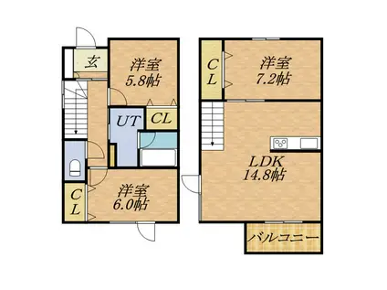 テラスハウスC(3LDK)の間取り写真