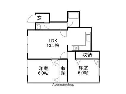 コーポふみ(2LDK/2階)の間取り写真