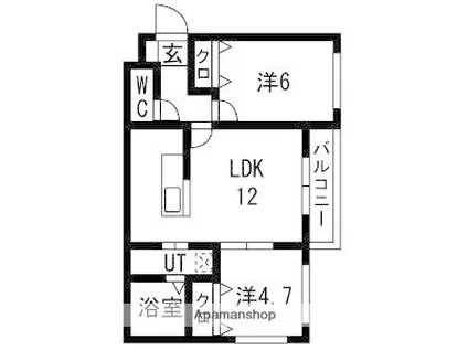 KKルミナス(2LDK/2階)の間取り写真