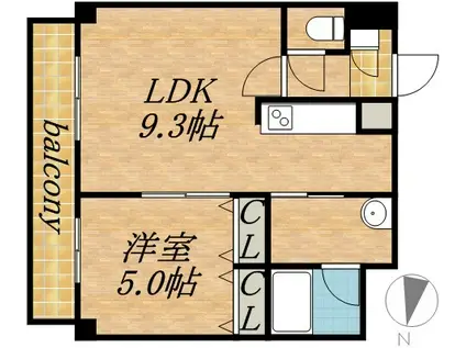 フィオーレクレッシェレ(1DK/4階)の間取り写真