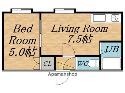 ワイズ山の手(1DK/3階)の間取り写真