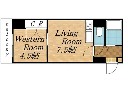 グランビュー中島公園(1DK/2階)の間取り写真