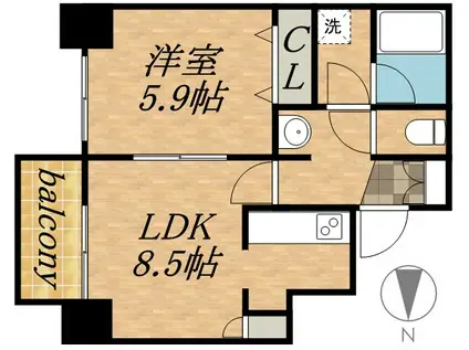 ブラントゥール伏見(1LDK/2階)の間取り写真