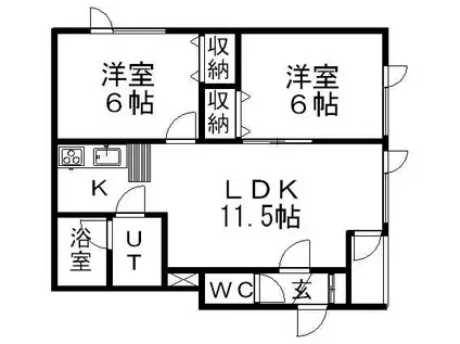 サウスヴィラB(2LDK/2階)の間取り写真