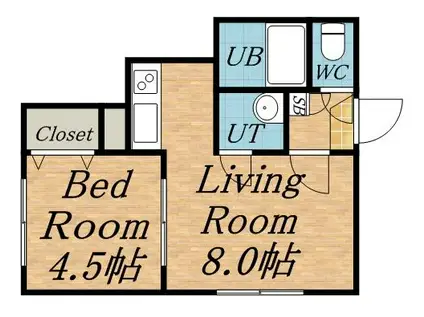 ロージェ・ブルー(1LDK/2階)の間取り写真