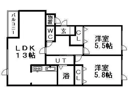 リーフガーデン藻岩Ⅰ(2LDK/1階)の間取り写真