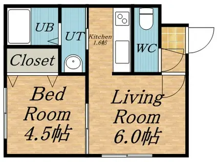 リーフコート24軒(1DK/2階)の間取り写真