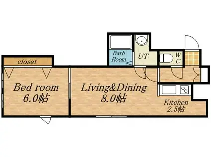 KOKOMO北円山(1LDK/2階)の間取り写真