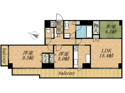 知事公館前タワーレジデンス(3LDK/12階)の間取り写真