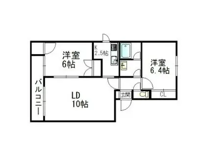 フリューゲル石山(2LDK/2階)の間取り写真
