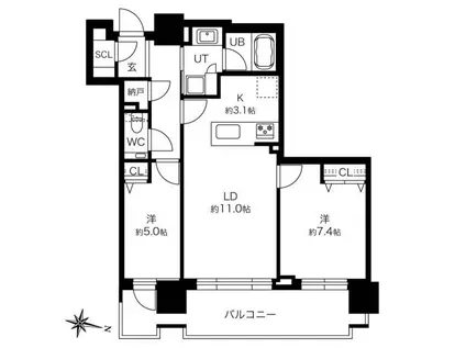 プレミストタワーズ札幌苗穂ブライトゲート(2LDK/18階)の間取り写真