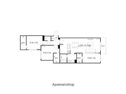 ブランシャール西線11条HD(3LDK/2階)の間取り写真
