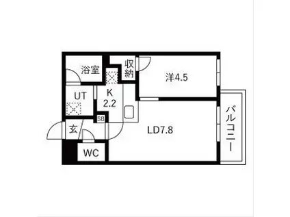ブリス北円山(1LDK/2階)の間取り写真
