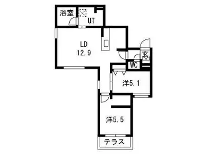 南9西15MS(2LDK/1階)の間取り写真