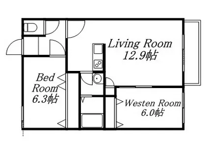 ソレイユ山鼻(2LDK/4階)の間取り写真