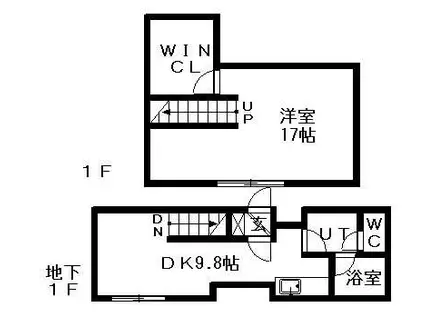 アウルの杜環状東(1K/1階)の間取り写真