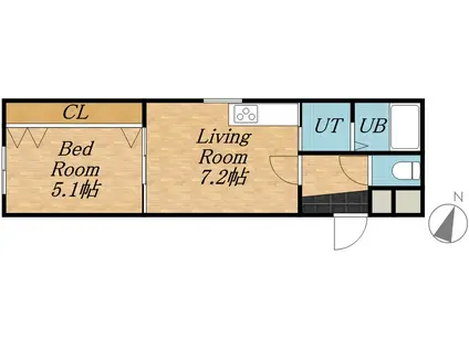 ノースウエストIR(1DK/3階)の間取り写真