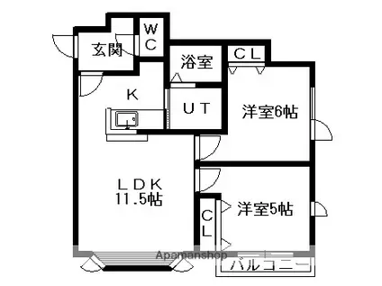 カーネガット(2LDK/1階)の間取り写真
