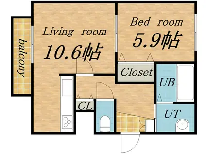 ハイムエルデZW(1LDK/3階)の間取り写真