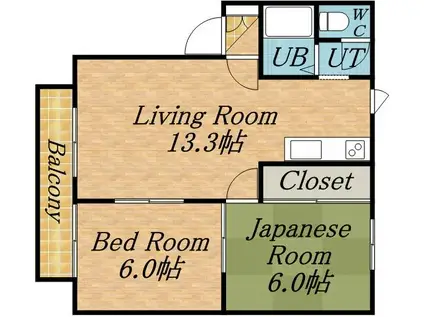 サンシャイン(2LDK/2階)の間取り写真