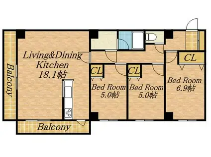 レジディア円山北5条(3LDK/15階)の間取り写真