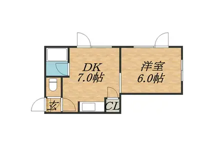 キラメック元町東 1号館(1DK/2階)の間取り写真