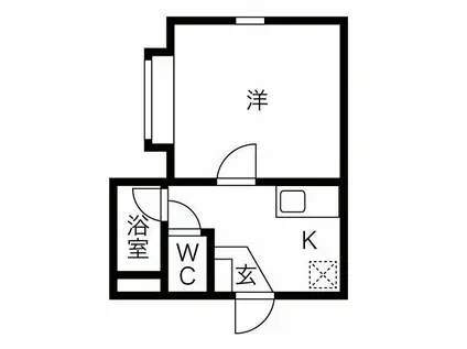 アップルハウス北22条Ⅲ(1K/1階)の間取り写真