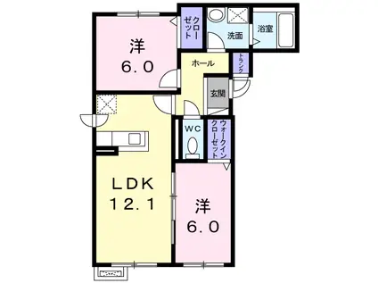 ゼフィール ミヤ(2LDK/1階)の間取り写真