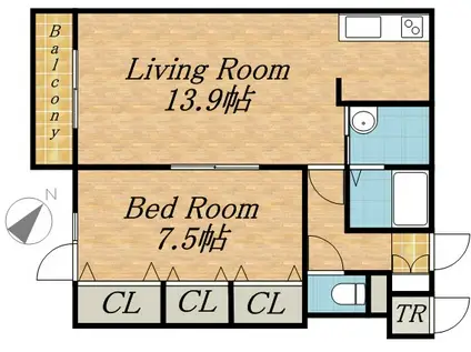 サンフローレⅡ(1LDK/2階)の間取り写真