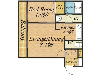 アスパイア琴似(1LDK/4階)の間取り写真