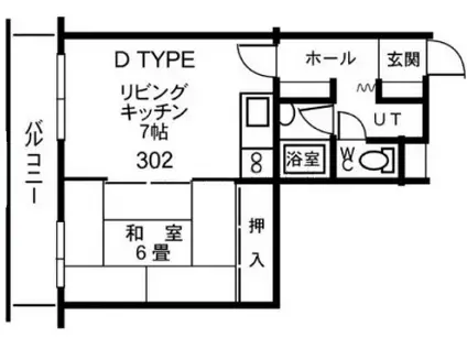 ウエスト24(1DK/3階)の間取り写真