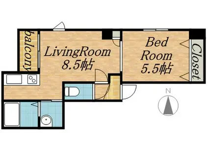 フェニックス円山(1LDK/2階)の間取り写真