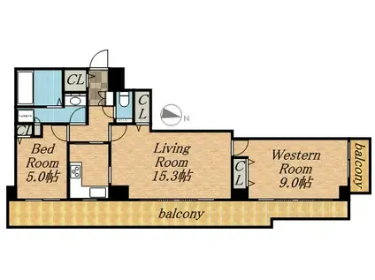 知事公館前タワーレジデンス(2LDK/4階)の間取り写真