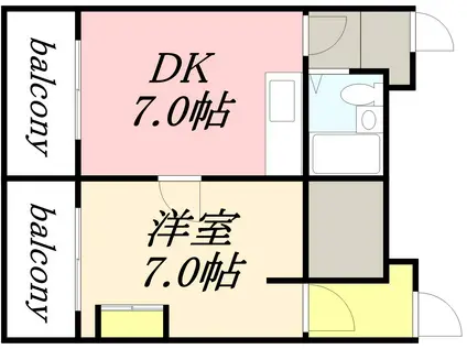 函館本線 朝里駅 徒歩11分 4階建 築38年(1DK/3階)の間取り写真