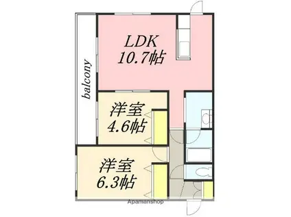 グランシャリオ(2LDK/2階)の間取り写真