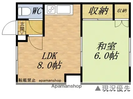 コーポ新富(1LDK/2階)の間取り写真