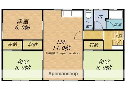 函館本線 小樽駅 徒歩15分 1階建 築51年(3LDK)の間取り写真