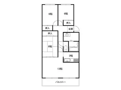 サーム桜1丁目弐番館(3LDK/3階)の間取り写真