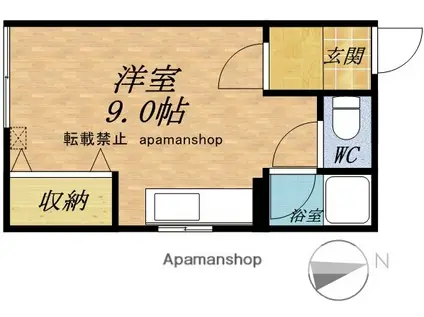 ライムライトⅡ(ワンルーム/1階)の間取り写真